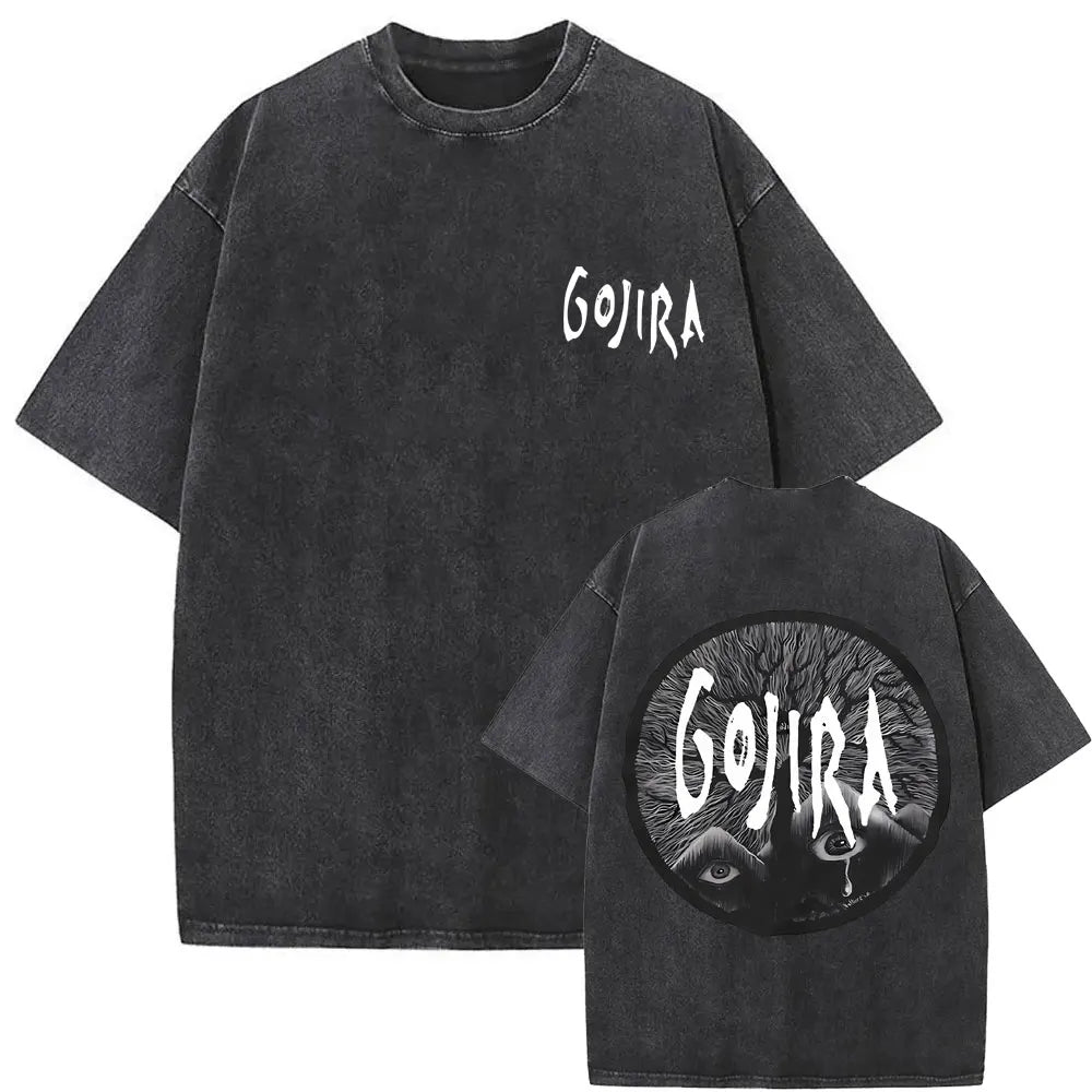 Washed Vintage Metal Rock Band Gojira The Flesh Alive T-shirt Men Women Fashion Oversized T Shirts Men's Casual Cotton T-shirts