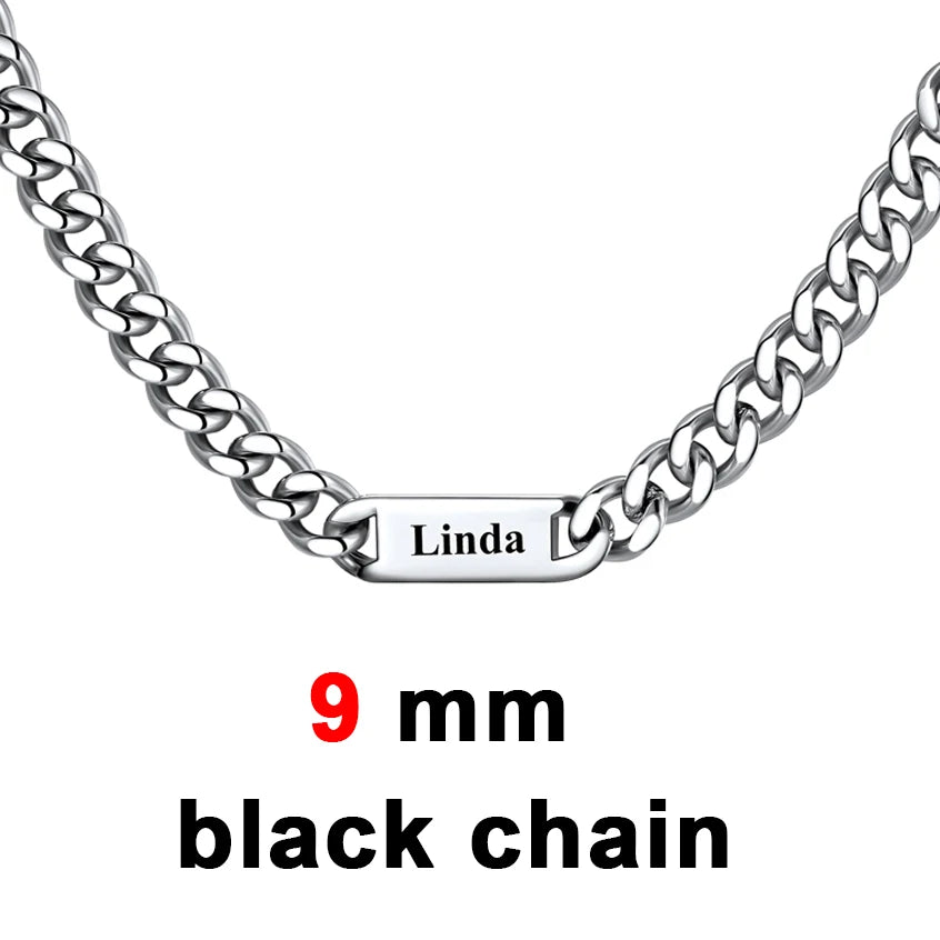 U7 Custom 1-6 Names Cuban Chains Necklaces 5mm/7mm/9mm Chain Black Deep Engrave Family Members Names Fathers Day Jewelry Gift