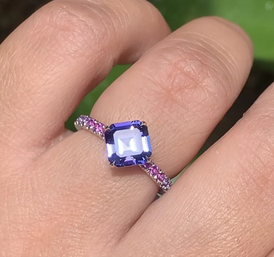 New Square Colored Diamond Women's Ring, Amethyst Zircon Jewelry Simple European and American Jewelry Wholesale