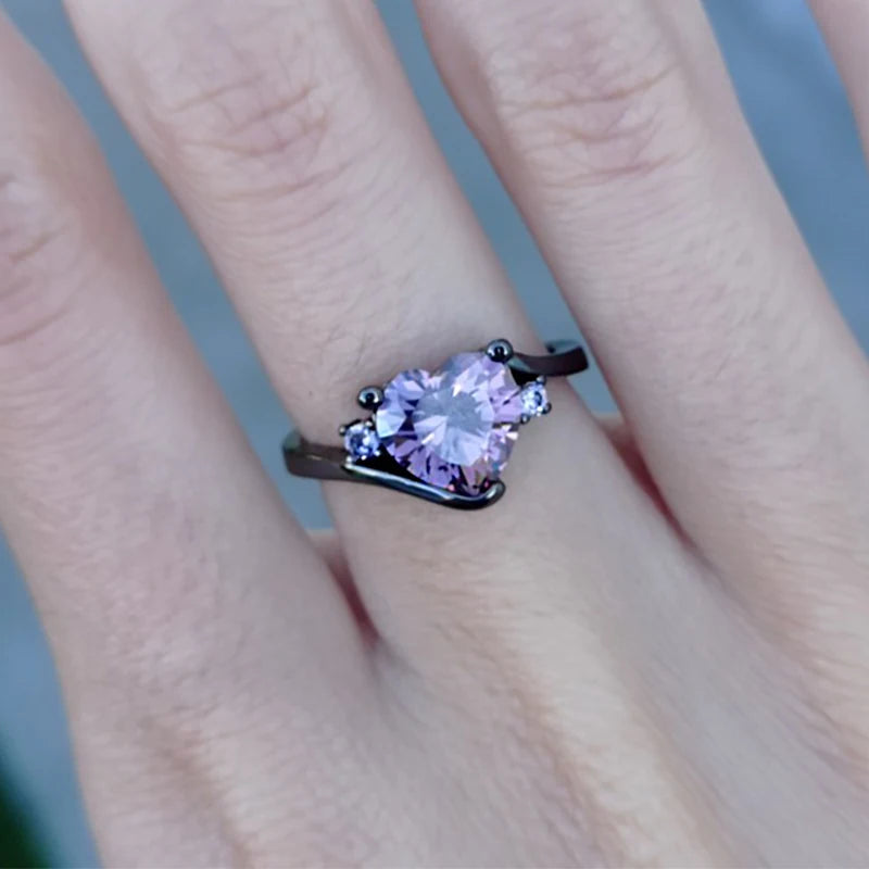 Goth Punk Rings For Women Black Gold Color Heart Purple Red Crystal Rings Grunge Gothic Accessories Vintage Fashion Jewelry R181