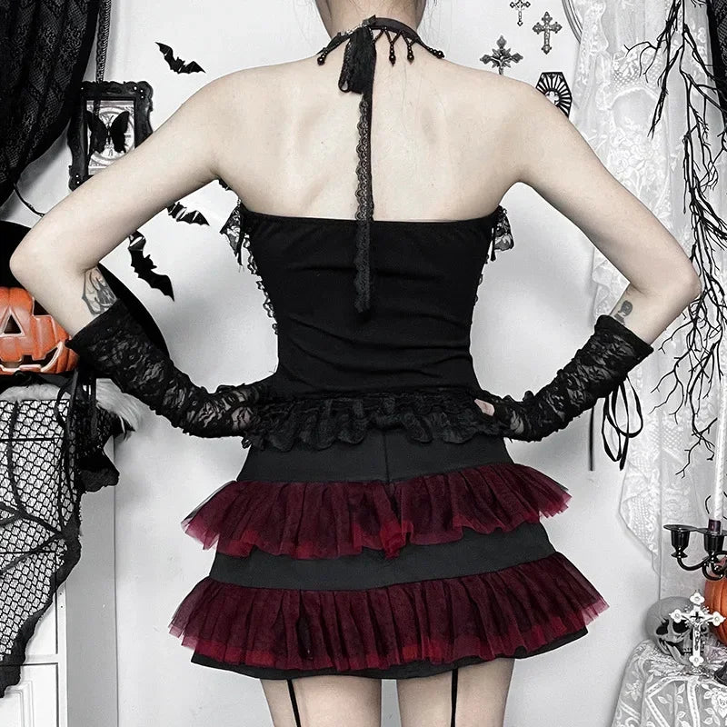 2025 Gothic Women Crop Top Skeleton Printed Black Corset Tops Sexy Aesthetic Grunge Fairy Core 90s Camisole Y2K Clothes