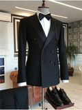 2 Pieces Black Suits for Men Peaked Lapel Double Breasted Bespoke Blazer Wedding Groom Tuxedos Prom Costume Homme  Jacket+Pants