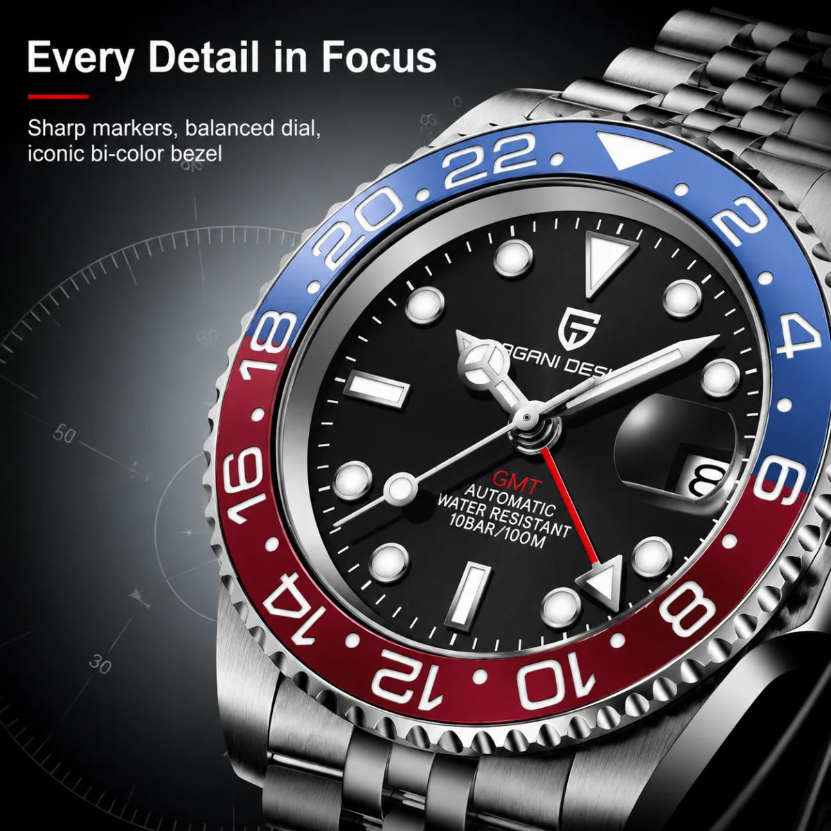 PAGANI DESIGN 40mm Luxury GMT Men Mechanical Watch Top Sapphire Glass 361L Stainless Steel 100m Waterproof Men's Automatic Mechanical Watches