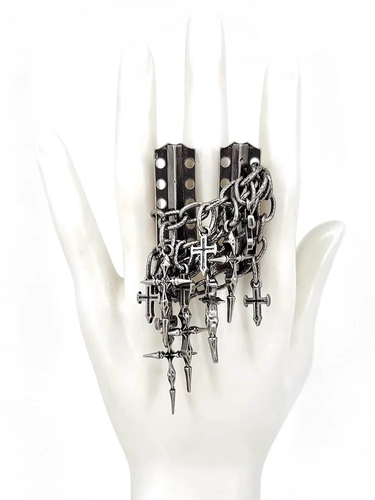 Gothic Cross Chain Jewelry Set for Women Men, Punk Statement Necklaces Rings Accessories, Edgy Party Jewelry Collection