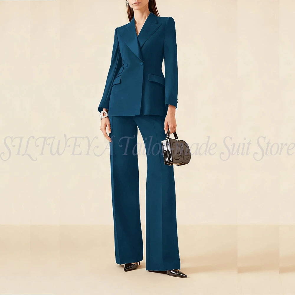 Luxury Classic Black Women's Suits Double Breasted 2 Pieces Jacket Pants Female Clothing Office Banquet Lady's Blazers Sets
