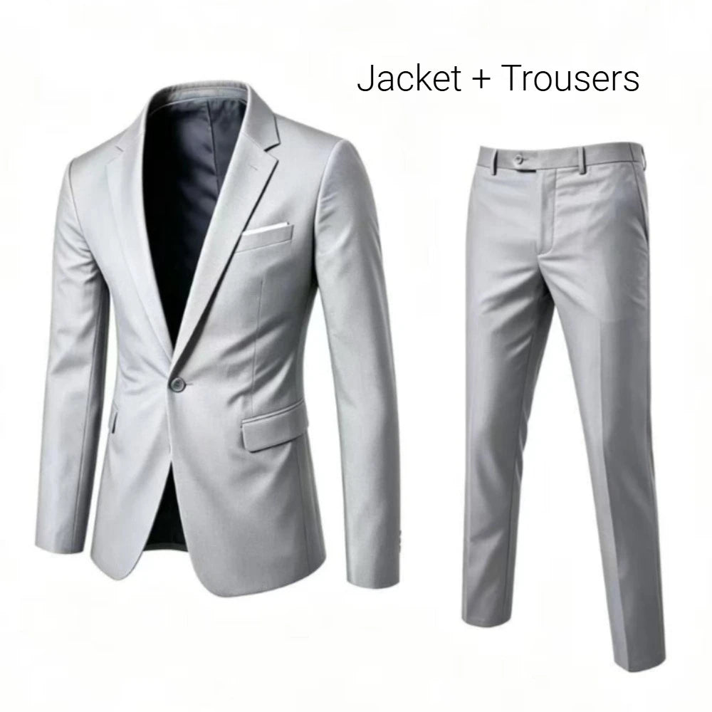 Men's 2 Piece Suit Set Elegant Solid Color Lightweight Blazer Pants Formal Business Dress Classic Tuxedo for Party Groomsmen