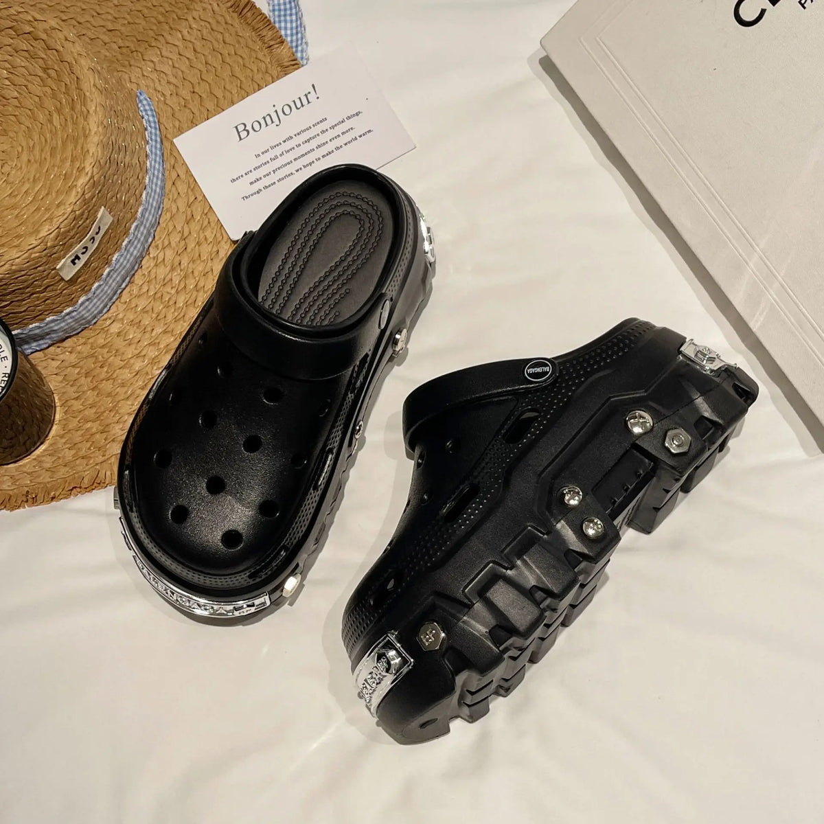 Women's Sandals Fashion Platform Slippers Punk Style Rivet Women's Shoes Increase Height Thick Soled EVA Anti-slip Slipper Paris