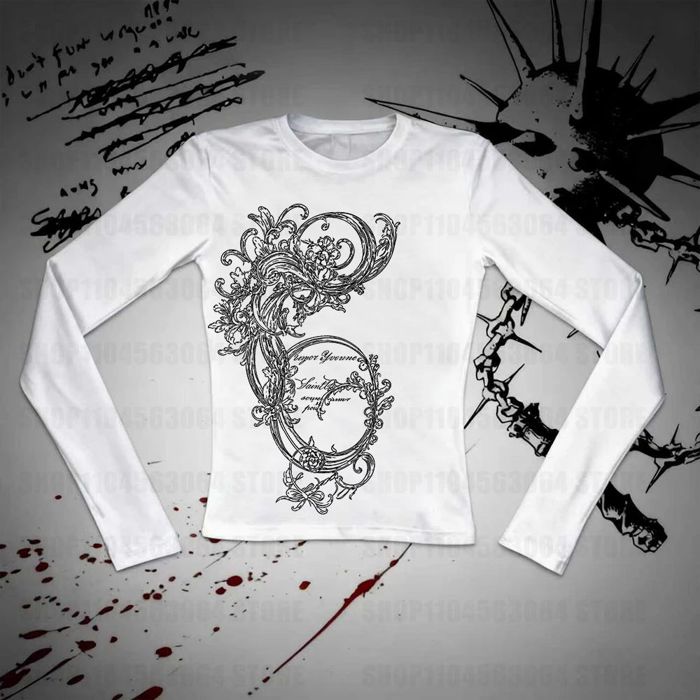 Graphic Tees Y2k Clothes Women Trashy Y2k 2000s Tops T Shirt for Women Long Sleeve Woman Clothing Shoujo Girl Style Harajuku Emo