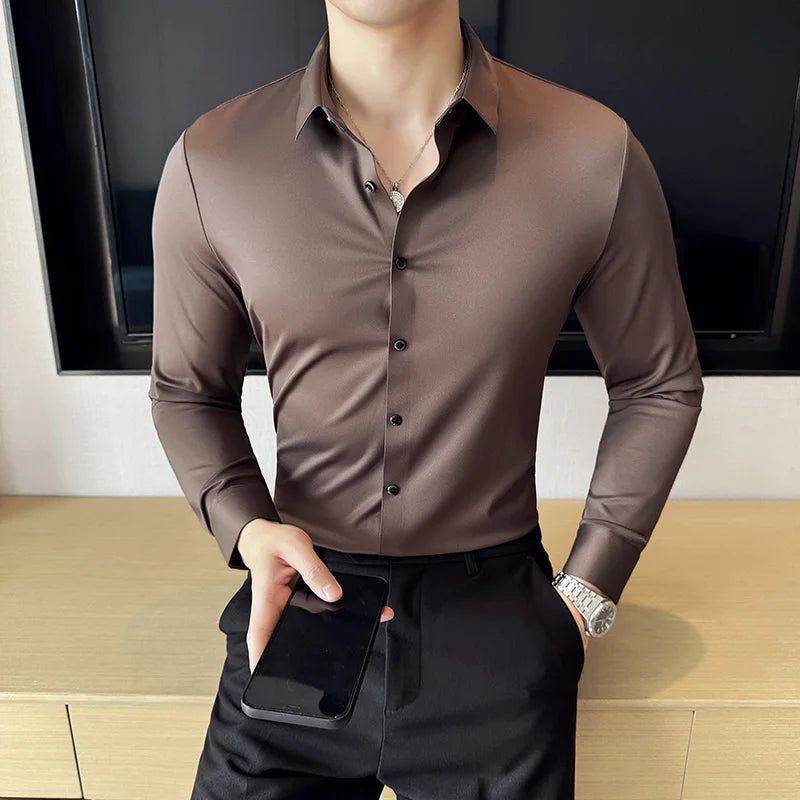 5A Antibacterial Men's Social Shirts High Quality Korean Luxury Clothing Long Sleeve Mens Dress Shirts Slim Fit Tuxedo Big Size