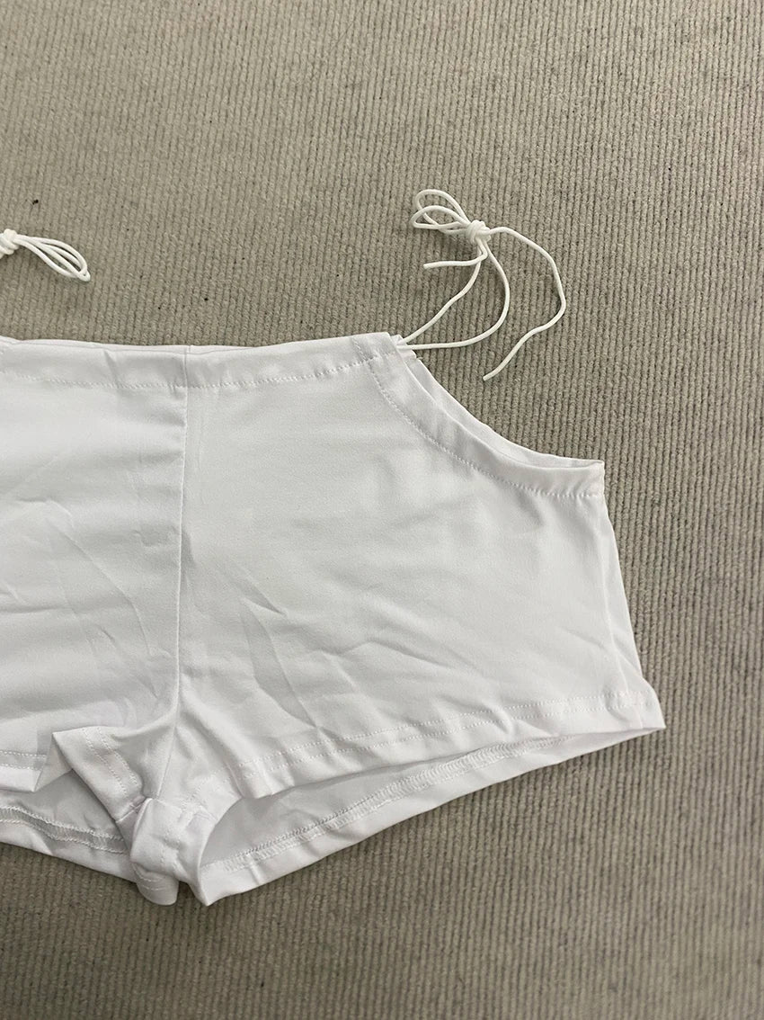 Y2K Solid Side Tie Shorts For Women Low Rise Drawstring Pocket Booty Short Pant Y2K Aesthetic Daily Summer Street Casual Bottoms