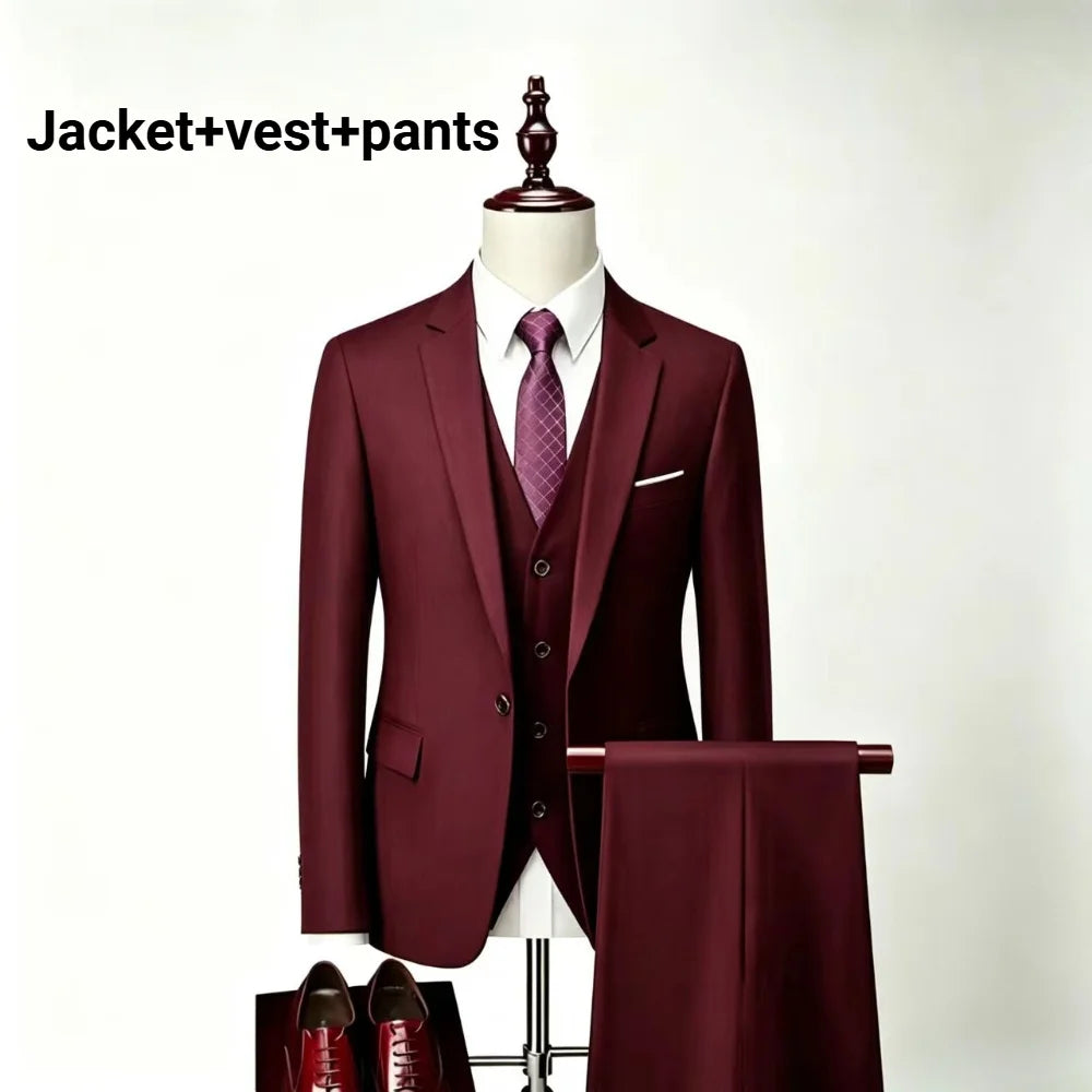 Men Slim Fit 3 Pieces Suit Set Lightweight Business Office Party Blazer Vest Pants Formal Male Tuxedo Suit For Prom Daily Wear