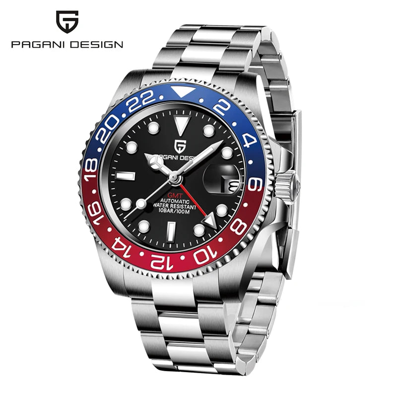 PAGANI DESIGN 40mm Luxury GMT Men Mechanical Watch Top Sapphire Glass 361L Stainless Steel 100m Waterproof Men's Automatic Mechanical Watches