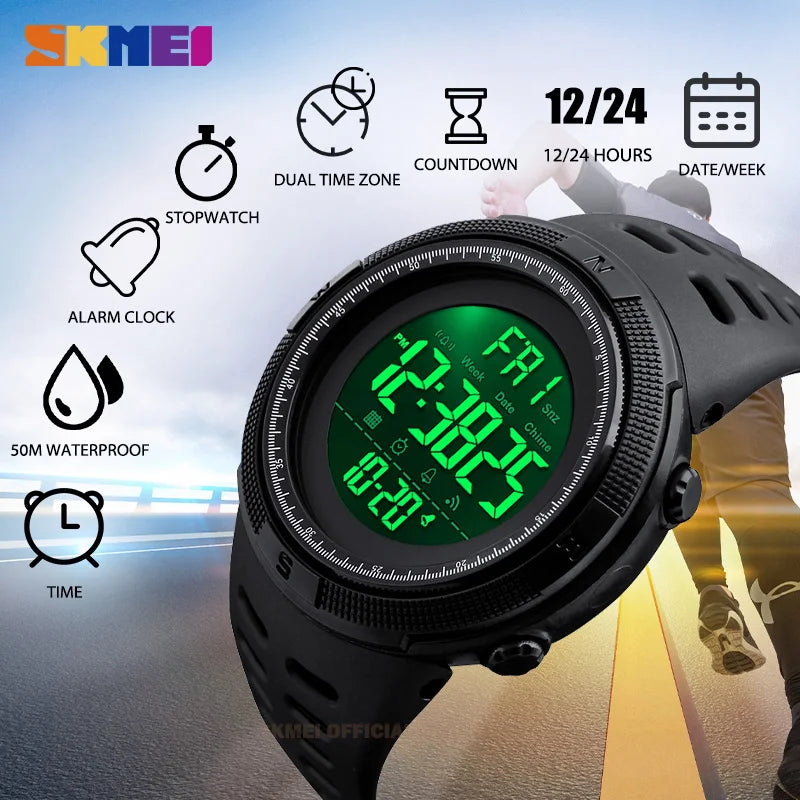 SKMEI 1251 Sports Digital Watch for Men Waterproof Electronic Countdown Mens Wristwatches Military Clock 1560 Reloj Hombre 1068