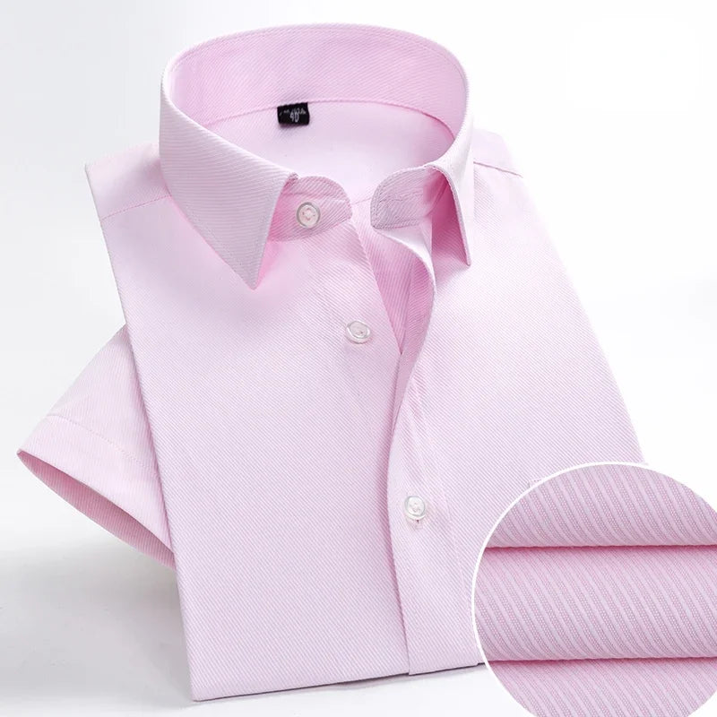 Plus Size Men's Social Short Sleeve Business Casual Shirts Brand Slim Fit Plain Dress Shirts White Black Red Multi-color KOACUS