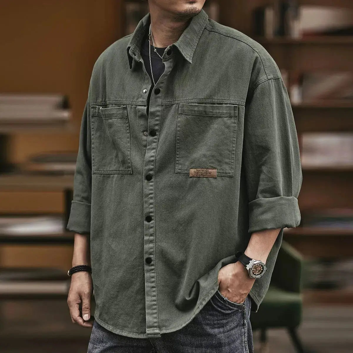 Retro Loose Workwear Jacket Spring and Autumn New Men's Pure Cotton Long Sleeve Casual Shirt American Trendy Shirt