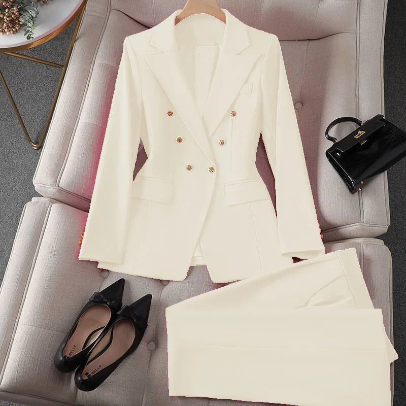 Casual Long Sleeve Blazer Pant Sets Suits For Woman 2025 Fashion 2 Pieces Set For Women Office Lady Coats Jackets