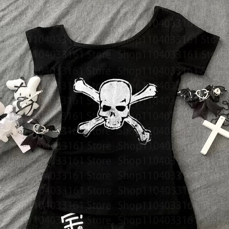 Gothic 2000s Tops Grunge Clothes for Women Woman Clothing Crop Top Women Emo Graphic T Shirts Women's Cropped Baby Tees Y2k Goth