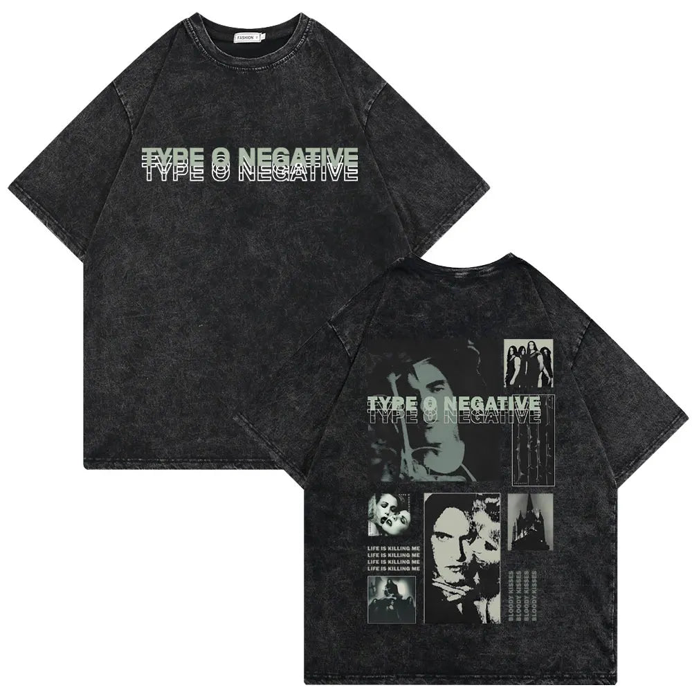 Washed Vintage Type O Negative Who Will Save The Sane Tshirt Men Women Rock Metal Gothic T-shirt Man Oversized Cotton T Shirts