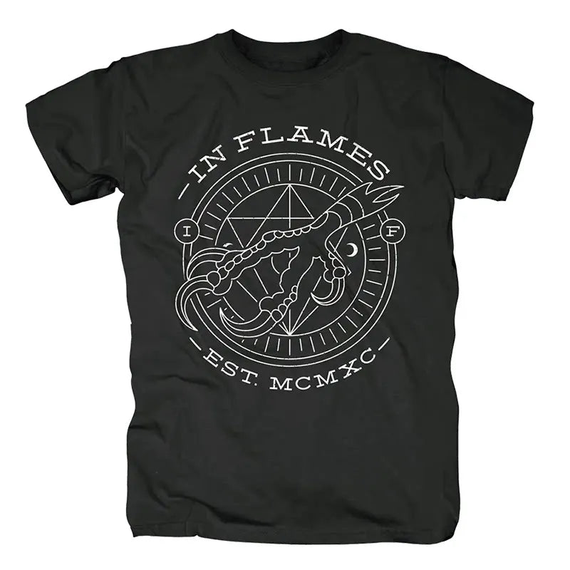 Y2k Summer in Flames Band Swedish Metal Rock European and American Trendy Brand Men's Short-sleeved Pure Cotton Printed T-shirt