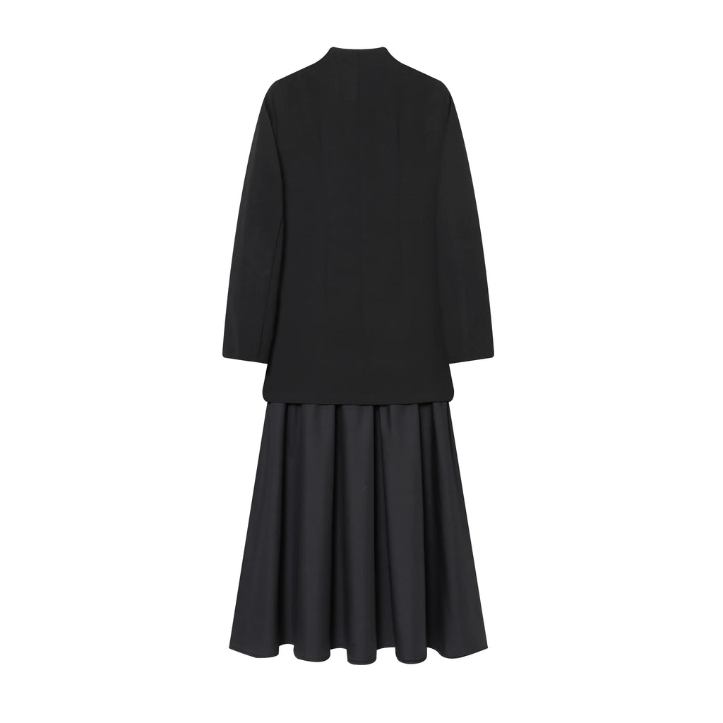 BSAY black Suit Dress Women's clothing Autumn Winter New hem Pleat Spliced Long Sleeves V-neck France Female Evening Dresses