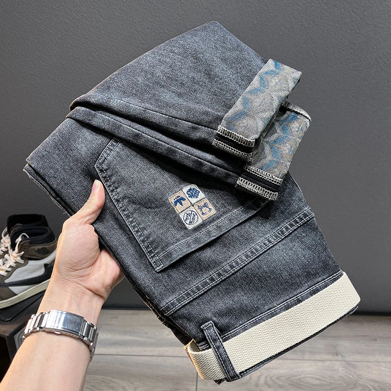 2025 Autumn Men's Stretch Jeans Fashion Tapered Slim Small Feet Ankle Harem Pants Casual Denim Trousers Streetwear Free Belt