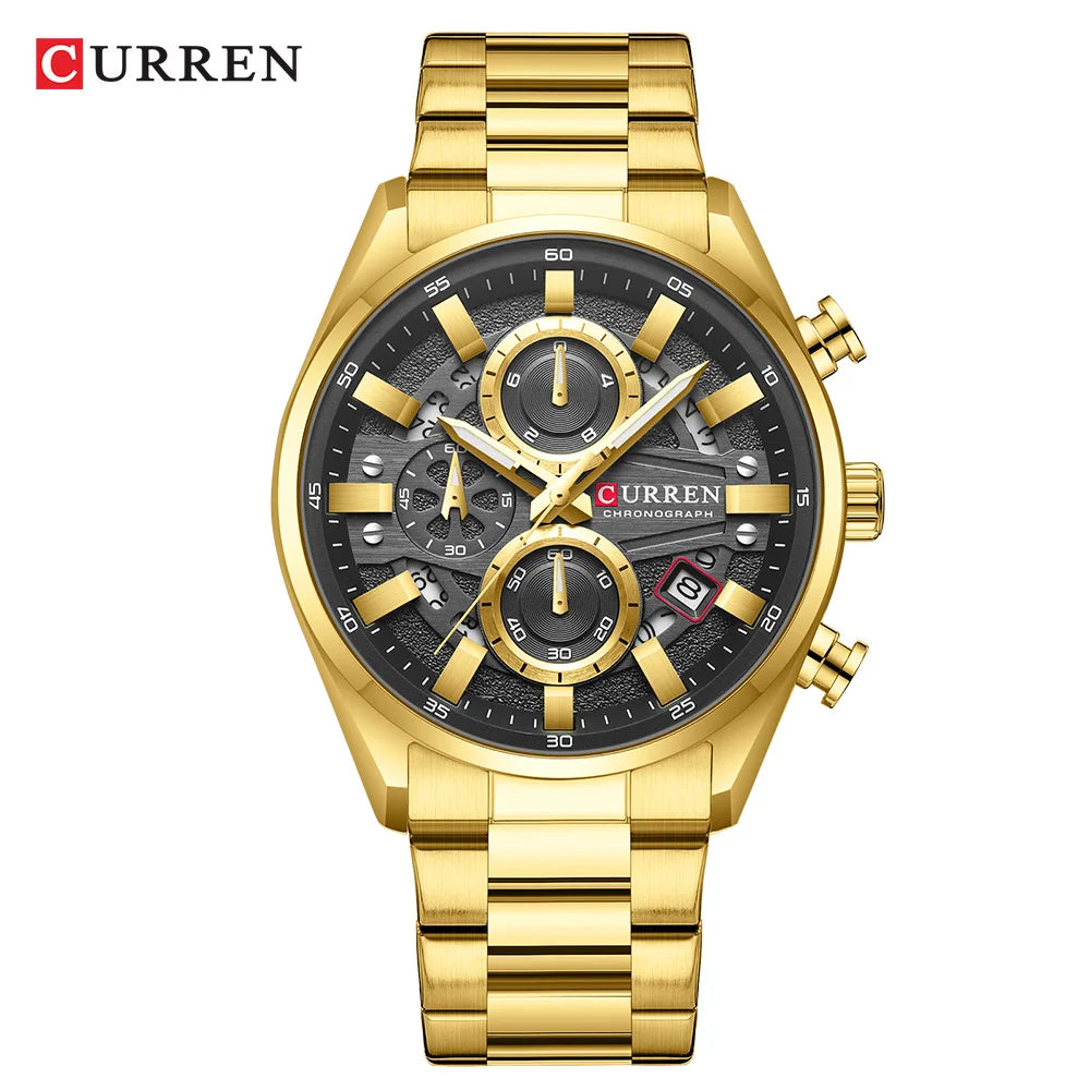 CURREN Men's Chronograph Watch Sport Wristwatch for Men Fashion Design Dial with Date Stainless Steel Band Relogio Masculino