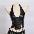 Goth Tops Festival Grunge Rave Punk Rock Clothes PU Leather Black Gothic Tank Spikes Y2K T-shirt Summer Emo Clothing Vkei