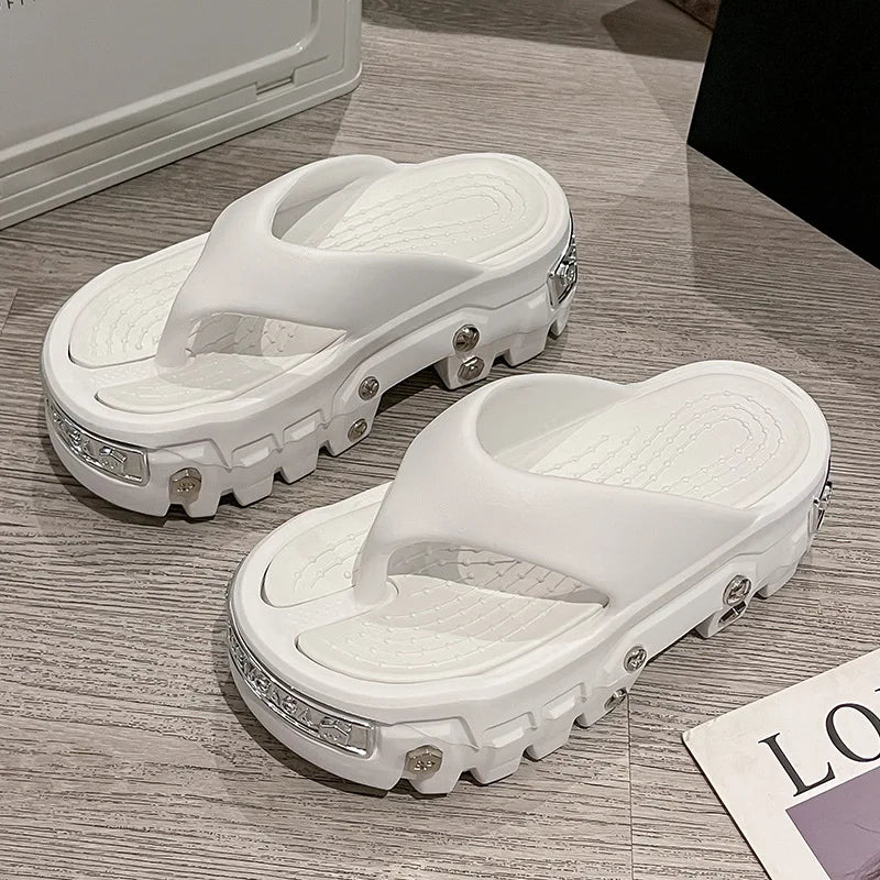 Women's Sandals Fashion Platform Slippers Punk Style Rivet Women's Shoes Increase Height Thick Soled EVA Anti-slip Slipper Paris