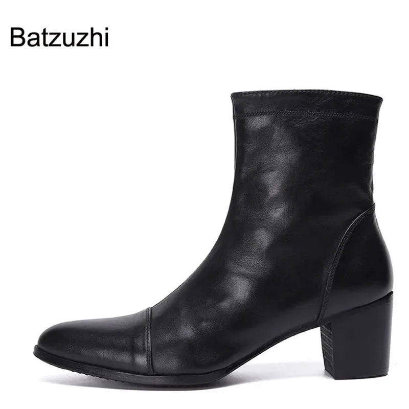 Batzuzhi Handsome Men Boots 7cm High Heels Genuine Boots Men Black Ankle Knight Botas Hombre for Men Party/Wedding, EU38-46!
