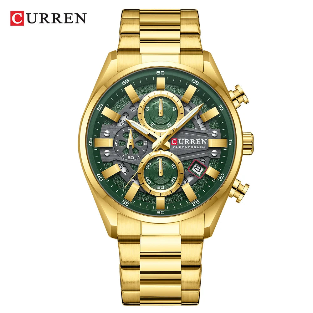 CURREN Men's Chronograph Watch Sport Wristwatch for Men Fashion Design Dial with Date Stainless Steel Band Relogio Masculino