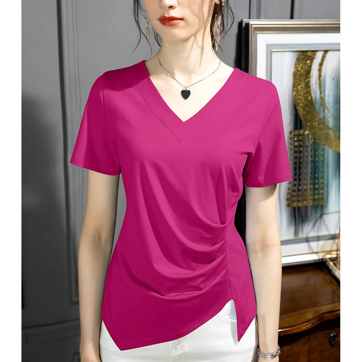 Y2k T Shirt Women 2024 Summer Clothes Top Women Stylish White Woman Blouse Plus Size V-neck Cotton T-shirt S-3xl 4xl