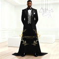 Elegant Men Suit Sets Fashion Black Long Jacket Sequin Lapel Outfits Wedding Evening Dinner Male Blazer Vest Pants 3 Pieces