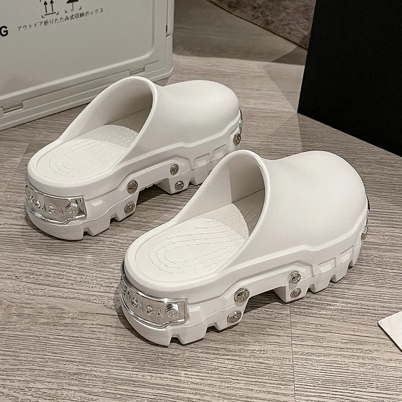 Women's Sandals Fashion Platform Slippers Punk Style Rivet Women's Shoes Increase Height Thick Soled EVA Anti-slip Slipper Paris