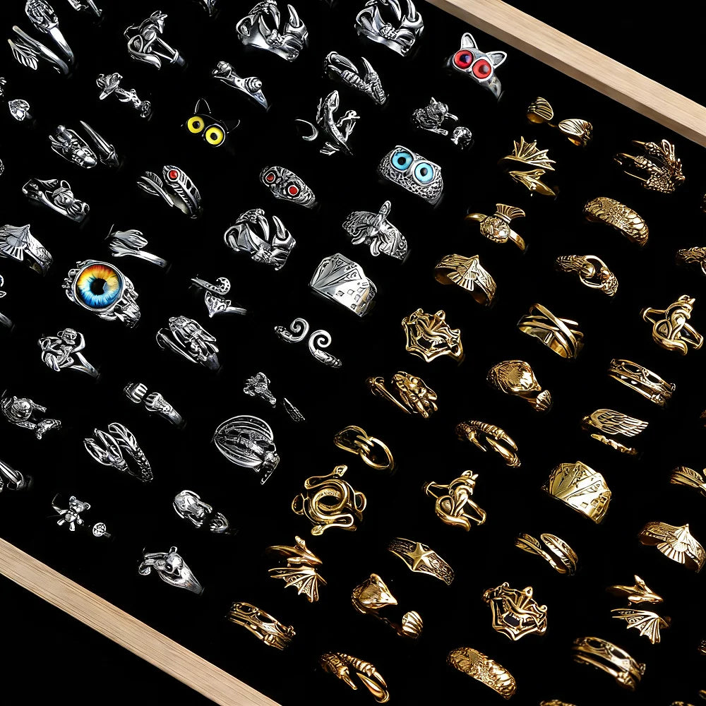 10/20/30/50/100Pcs Fashion Retro Punk Rings Set For Men Women Adjustable Stacked Dragon Claw Snake Mixed Jewelry Gifts Party