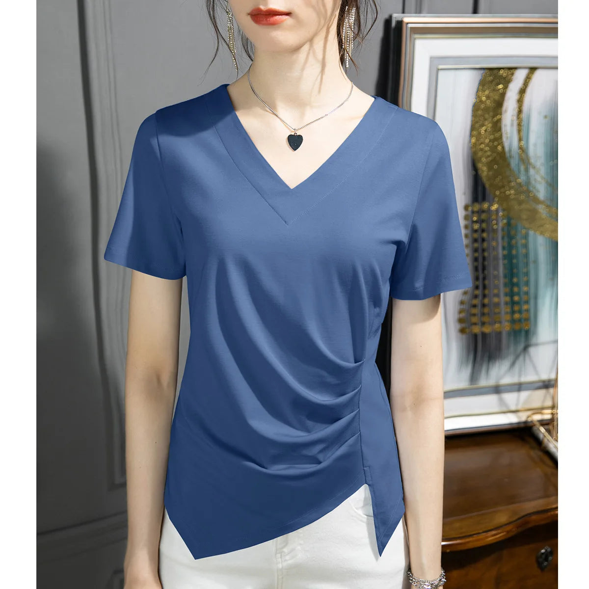 Y2k T Shirt Women 2024 Summer Clothes Top Women Stylish White Woman Blouse Plus Size V-neck Cotton T-shirt S-3xl 4xl