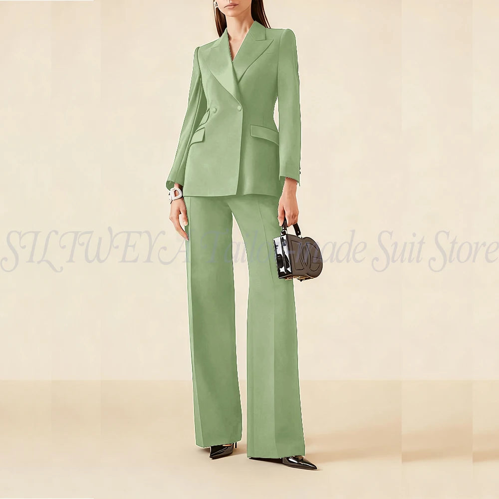 Luxury Classic Black Women's Suits Double Breasted 2 Pieces Jacket Pants Female Clothing Office Banquet Lady's Blazers Sets