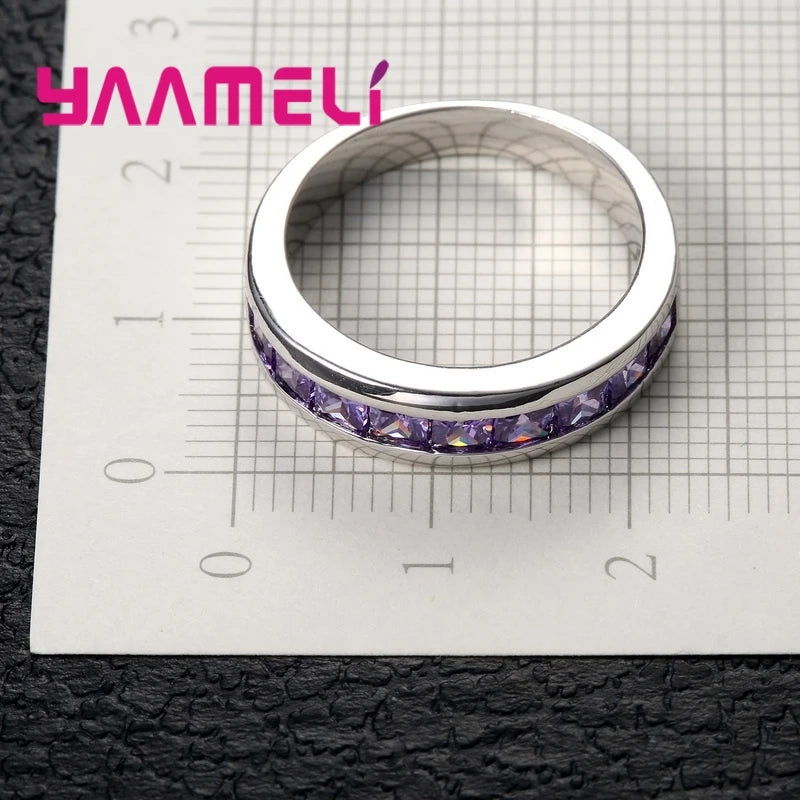 925 Sterling Silver Color Amethyst Promise Ring for Woman Crystal Stone Wedding Engagement Accessories Nice Gift Jewelry