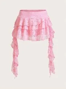 Y2K Mini Skirt Multi-Layer Lace Tiered Micro-Skirt Gothic Japanese Schoolgirl Lolita Side-Tie Ruffled Low-Waisted Girly Skirt