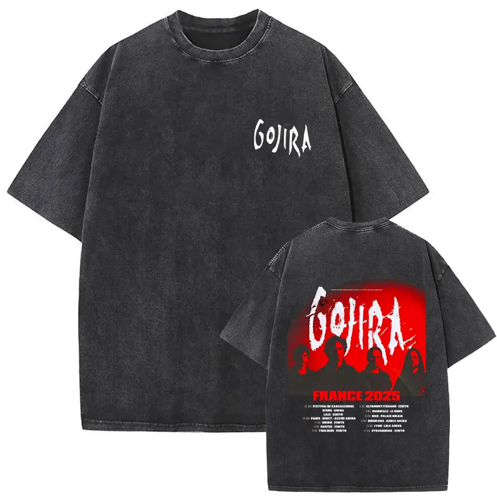 Washed Vintage Metal Rock Band Gojira The Flesh Alive T-shirt Men Women Fashion Oversized T Shirts Men's Casual Cotton T-shirts