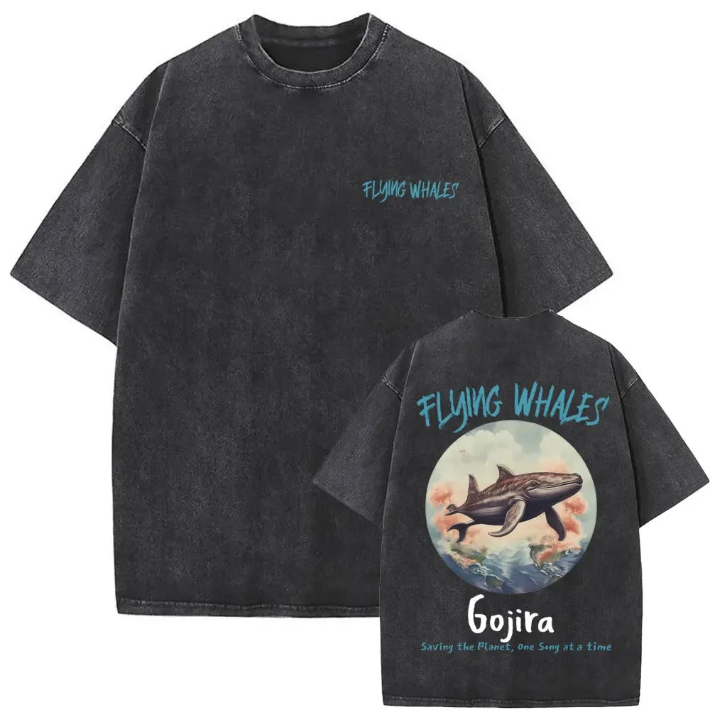 Washed Vintage Metal Rock Band Gojira The Flesh Alive T-shirt Men Women Fashion Oversized T Shirts Men's Casual Cotton T-shirts