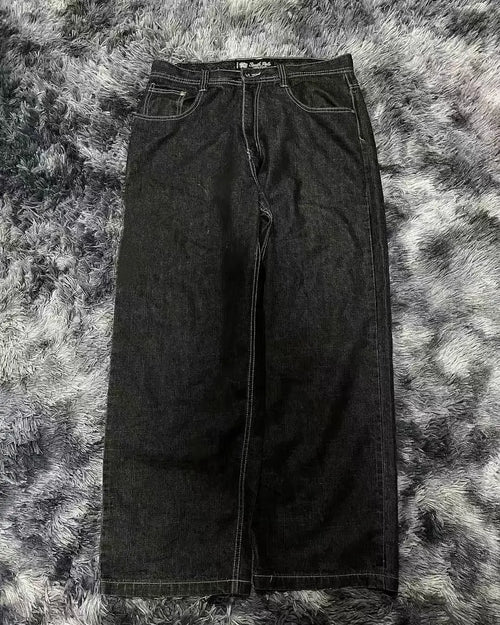 2025 American jeans men's letter embroidered straight leg wide leg pants hip-hop retro clown casual couple jeans street fashion