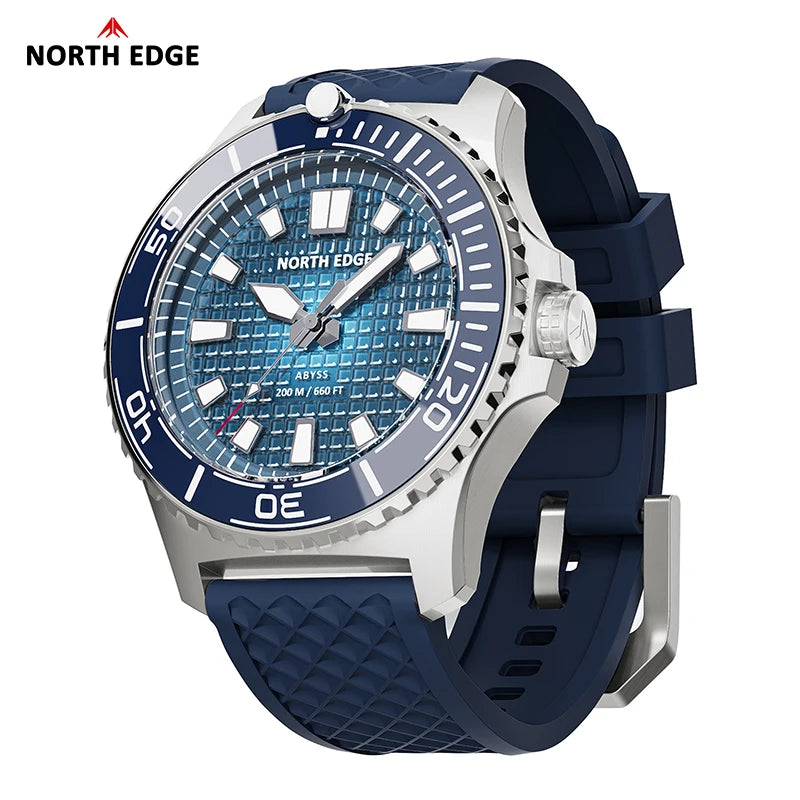 NORTH EDGE ABYSS Men's Quartz Luxury Watch Solar Powered 200M Waterproof Dive Sports Watches 316L Steel Case 180+ Day Power