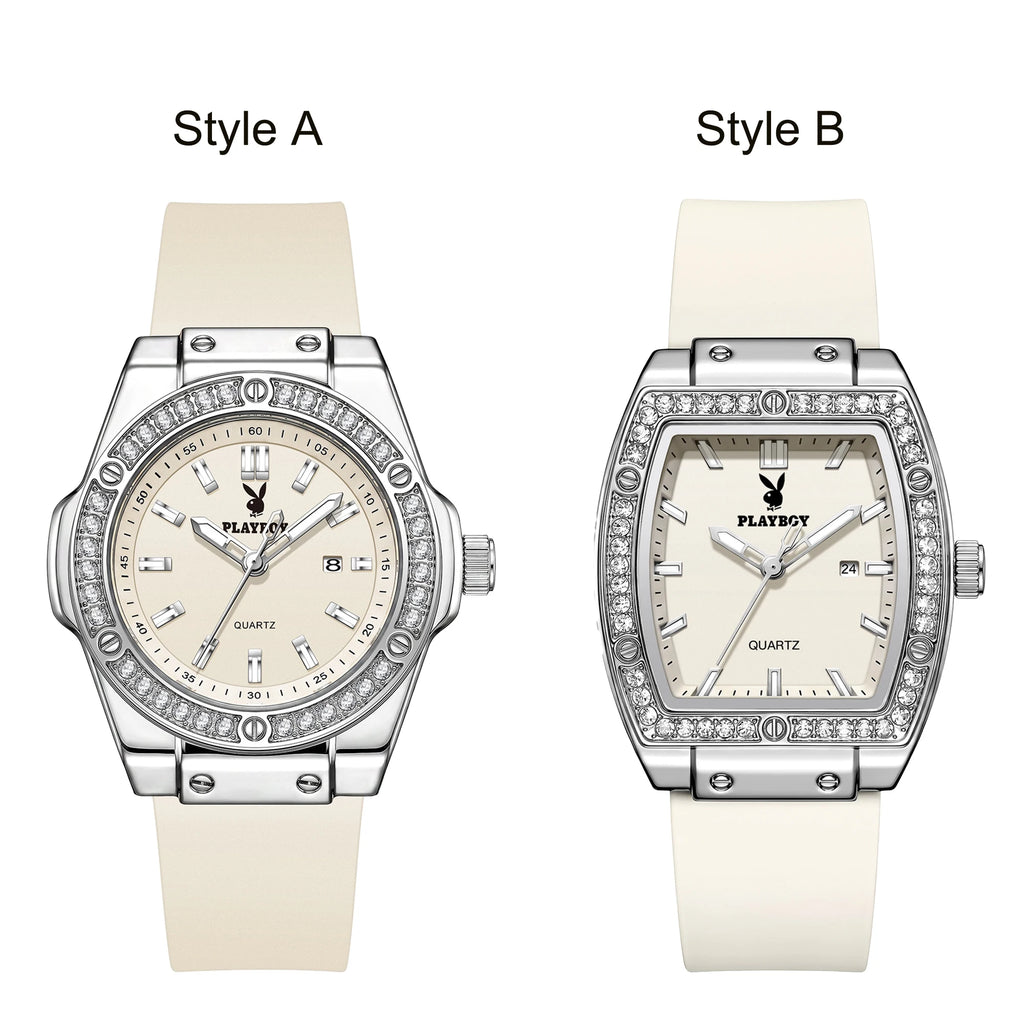 PLAYBOY Woman Elegant Date Quartz Wristwatch Waterproof Luminous Diamond Bezel Watches for Woman Luxury Original Brand Reloj