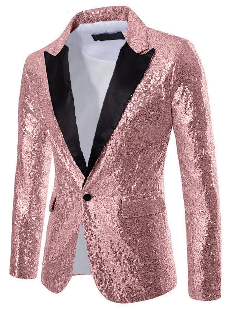 Blazer Long Sleeve Suits Men Two Pieces Sequins Blazers Single Button Business Jackets Straight Pants Ankle Length Pockets Party
