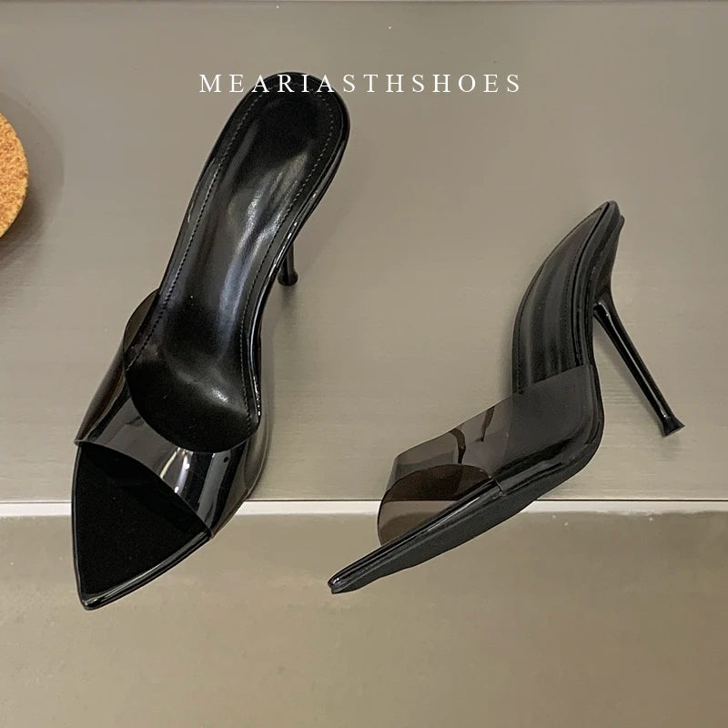 2025 New Summer Women's High-heeled Sandals Transparent High-heeled Slippers Stiletto Pointed Toe Slip-on High-heeled Sandals