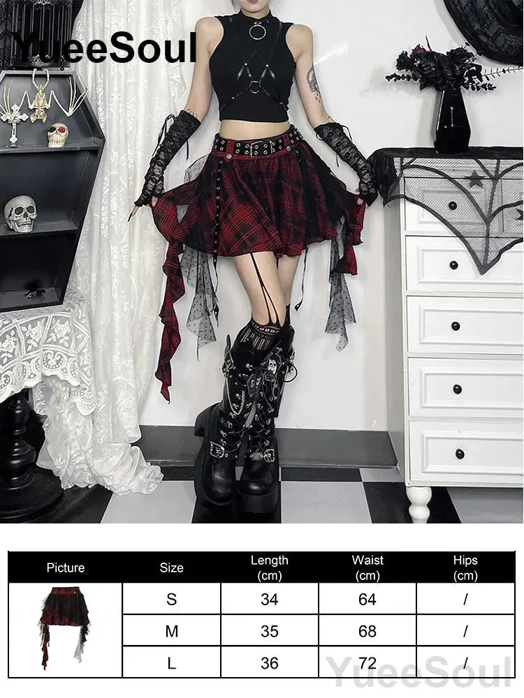 Gothic Women Skirts Black High Waist Pleated Skirts 2026 New Y2K Party Club Punk Goth Dark Grunge Lolita Halloween Mini Skirt