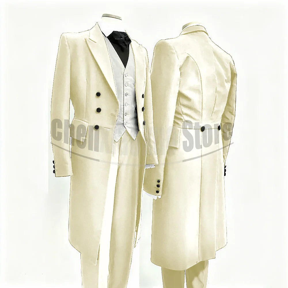 Men Suits Black Fashion Wedding Tailcoat Groom Chic Peak Lapel Double Breasted Male Suit 3 Pieces (Blazer+Vest+Trousers)