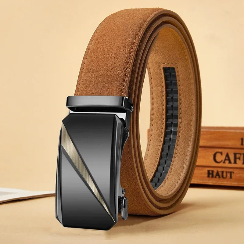 Suede Leather Automatic Buckle Belt for Men Adjustable Ratchet Belt Genuine Men's Leather Belts Fashion Designer Belt Men