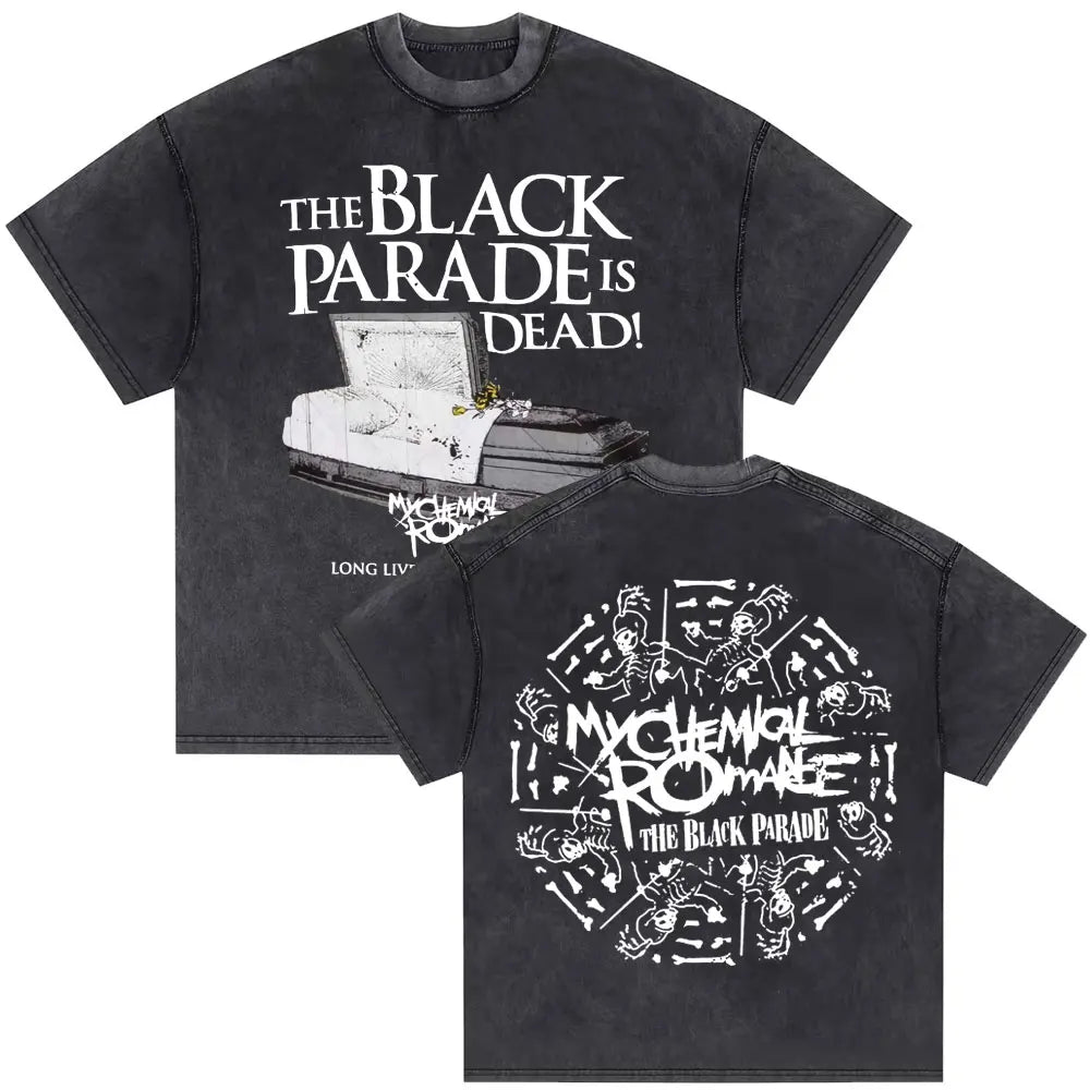 Washed Vintage Rock Band My Chemical Romance The Black Parade Tour 2025 T-shirt Men Women Retro Punk Emo Skeleton T Shirts Tops