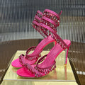 High Heels Sandals Women Shiny Crystal Pendant Ankle Snake Twine Around Prom Shoes Summer Fashion Stiletto Bohemian Sandalias